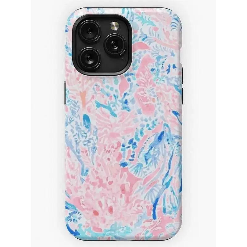 Burga Blue and Pink Warm Water Swirl Girly Phone Case - Protection Accessories for iPhone 17,16,15,14,13,12,11,X,Samsung & Various Models - Smile Gift for Gift Lovers