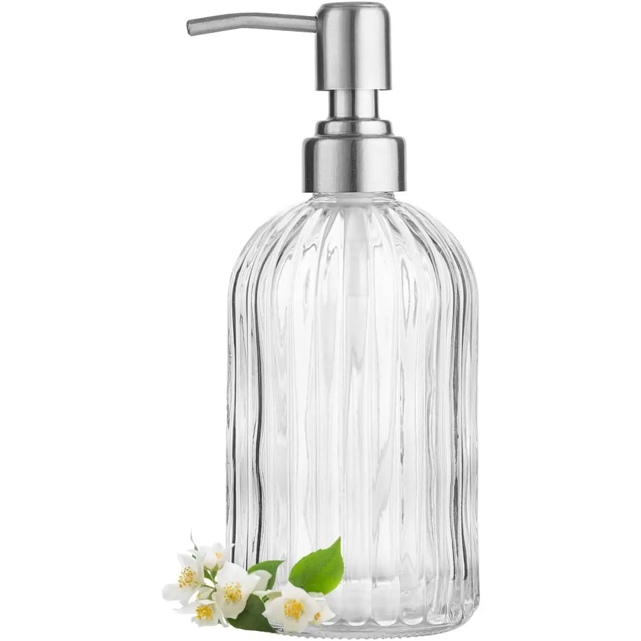Clear Glass Soap Dispenser with 304 Rustproof Stainless Steel Pump 18oz for Kitchen and Bathroom Hand Soap Dispenser Bottle