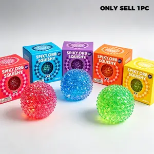 Diamond Spiky Squishy Ball Glitter Crystal Translucent Orb Stress Relief Squishy Ball Fidget Sensory Toy for Anxiety ADHD Office Desk Classroom Adults Kids