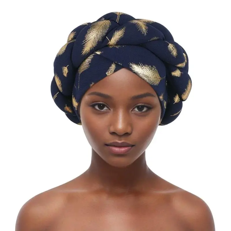 Bronzing African Headtie Braid Turban Caps for Women Nigeria Wedding Geles Party Headgear Headpiece Auto Gele Female Head Wraps