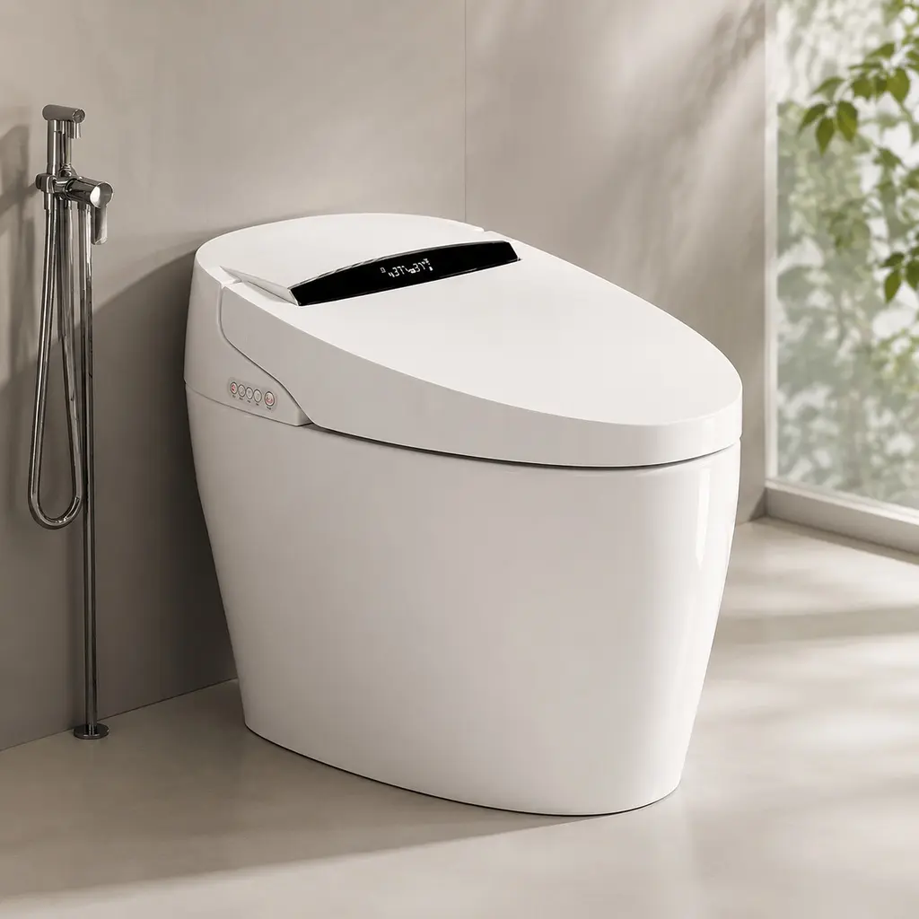 ARCH Smart One-Piece Toilet with Heated Bidet Seat, Auto Open/Close, Warm Water Dryer, Night Light, LED Display, Remote, Foot Sensor Flush, Siphonic Jet, Ceramic, White