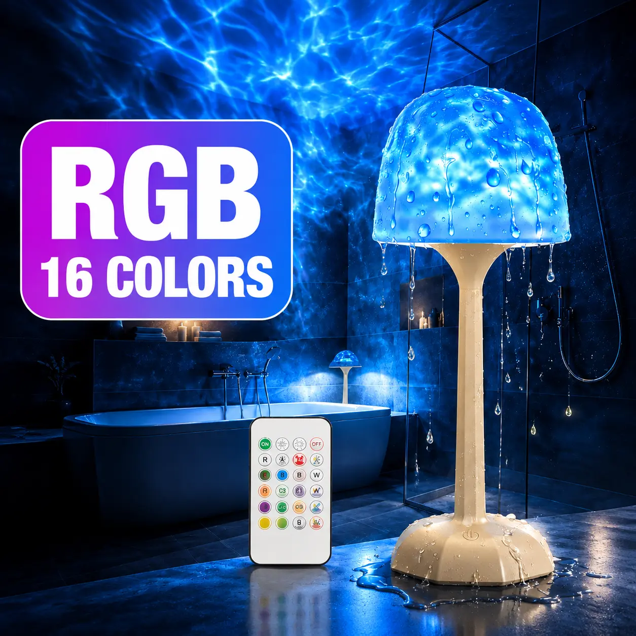 Waterproof Spa-Like Bathroom   Projector Lamp - 16- Cordless Rechargeable  with Remote Control & Touch Function, Indoor Shower Northern  Projector wave lights romantic night ambience dealsforyoudays scene - music rhythm whimsical home decor color ocean