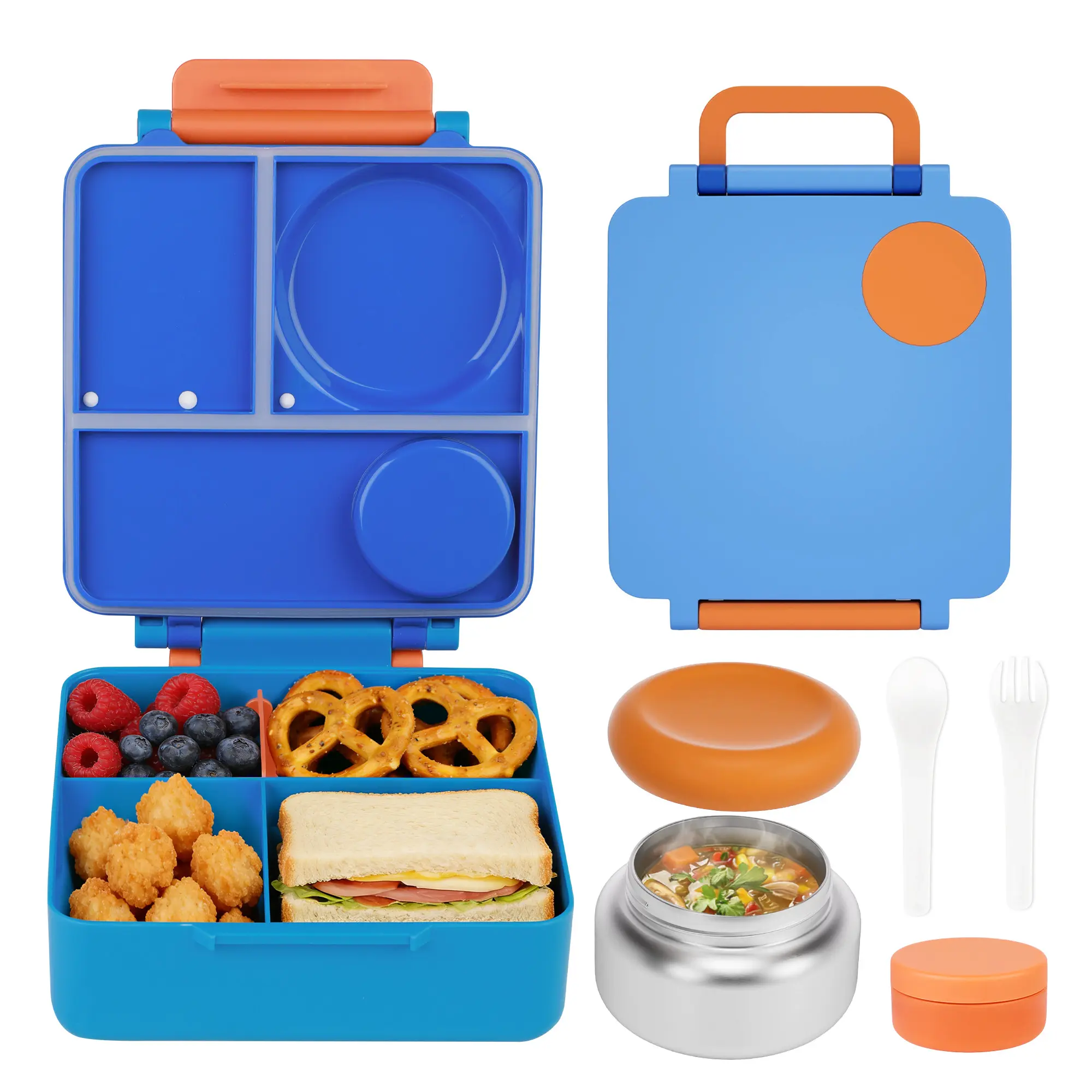 All-In-One Lunch Box Kit, Leakproof Bento Box, 8oz Vacuum Insulated Soup Jar, 4-Compartment Food Container, BPA-Free, Dishwasher Safe