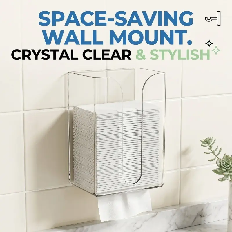 Wall-mounted paper towel box without holes, high transparent tissue box, hanging toilet storage rack for bathrooms, transparent hand towel storage box - with smooth paper outlet