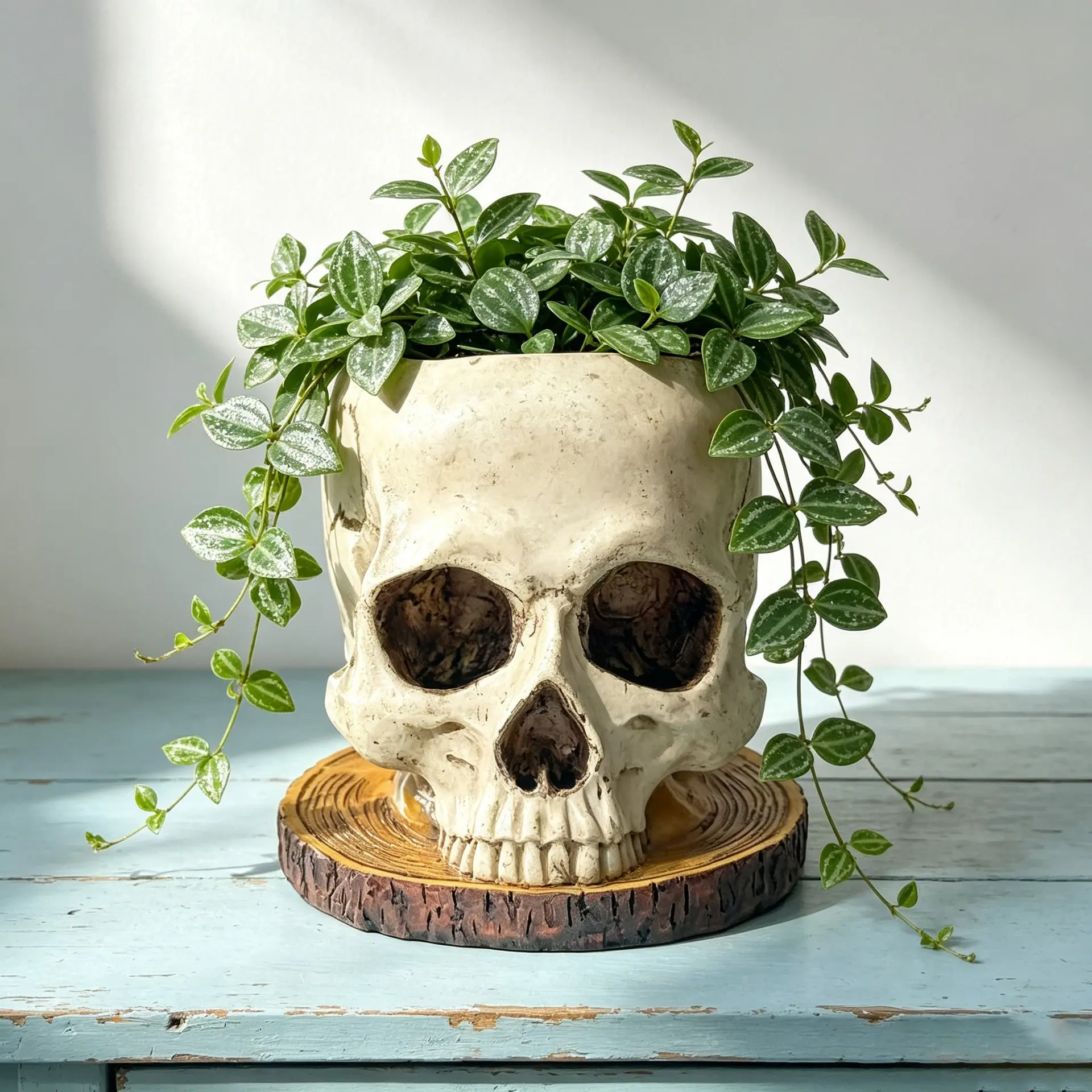 Halloween Vintage Weathered Skull Planter, Resin Craft Plant Pot, Creative Desktop Halloween Decoration Ornament, Unique Gift Idea, Skeleton Pot Decor, Plant Pots Indoor