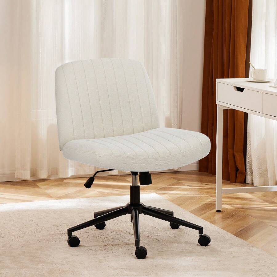 Beige Criss Cross Office Chair with Wheels, Wide Armless Teddy Fabric Desk Chair, Dual-Purpose Base (Wheels/Foot Pads), 26'' Wide Seat, 300Lbs Capacity, Swivel Height Adjustable Beige Criss Cross Office Chair with Wheels, Wide Armless Teddy Fabric Desk Chair, Dual-Purpose Base (Wheels/Foot Pads), 26'' Wide Seat, 300Lbs Capacity, Swivel Height Adjustable