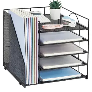 5-Tier Paper Letter Tray Storage Box with File Holder, Desktop Desk Organizer, Document Trays and Stacking Racks, Office Supplies Desktop Storage Caddy for Home Office