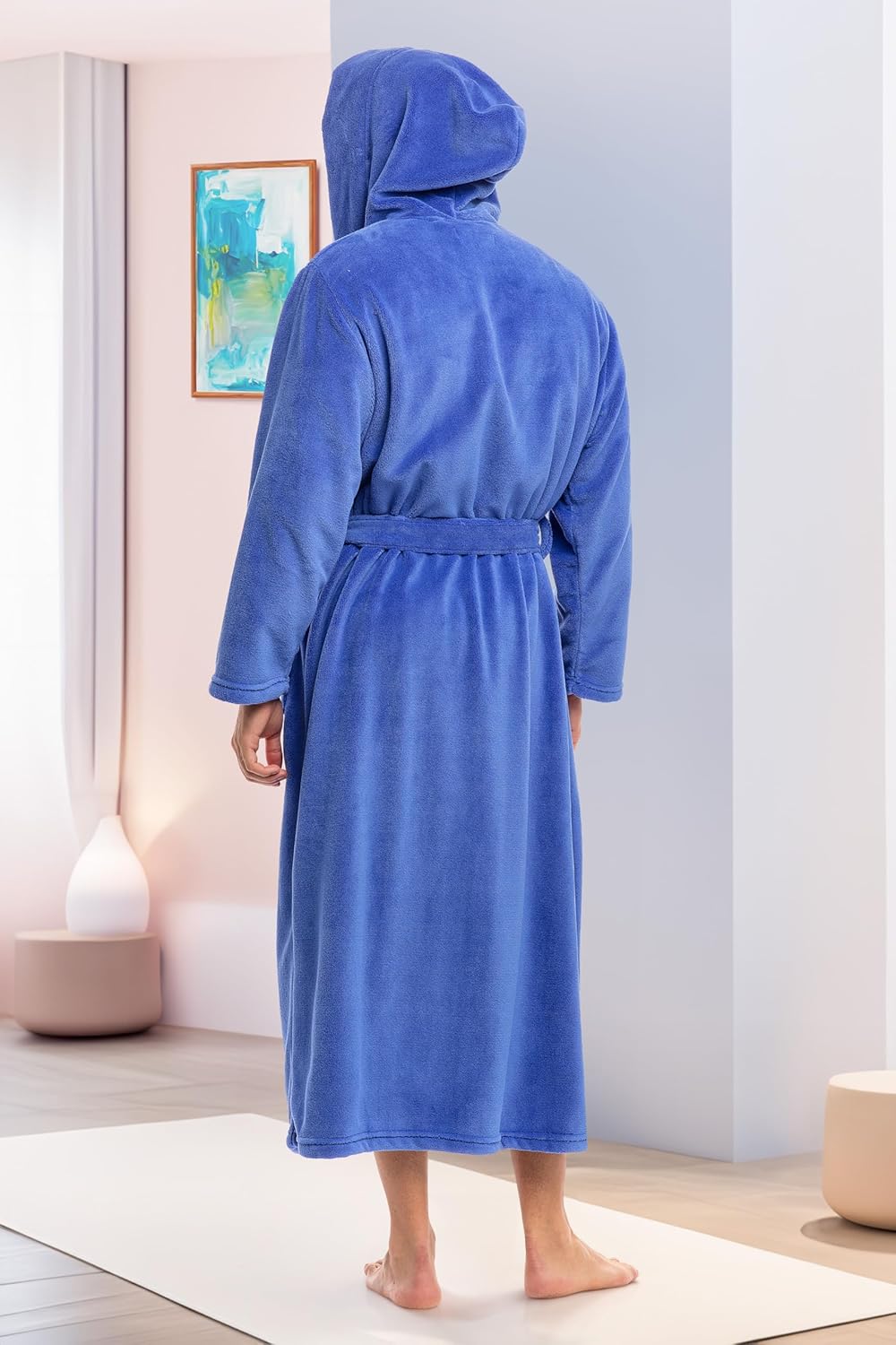 Alexander Del Rossa Mens Robe With Hood, Plush Fleece Hooded Mens Bathrobe, Big And Tall Bath Robe For Men