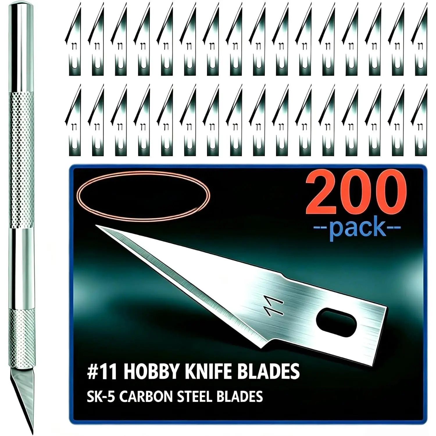 200-Pack Thick SK5 Steel #11 Blade Hobby Scissors - Hobby Tools for Precise Cuts, Craft & Trim, Sewing & Craft Room Use