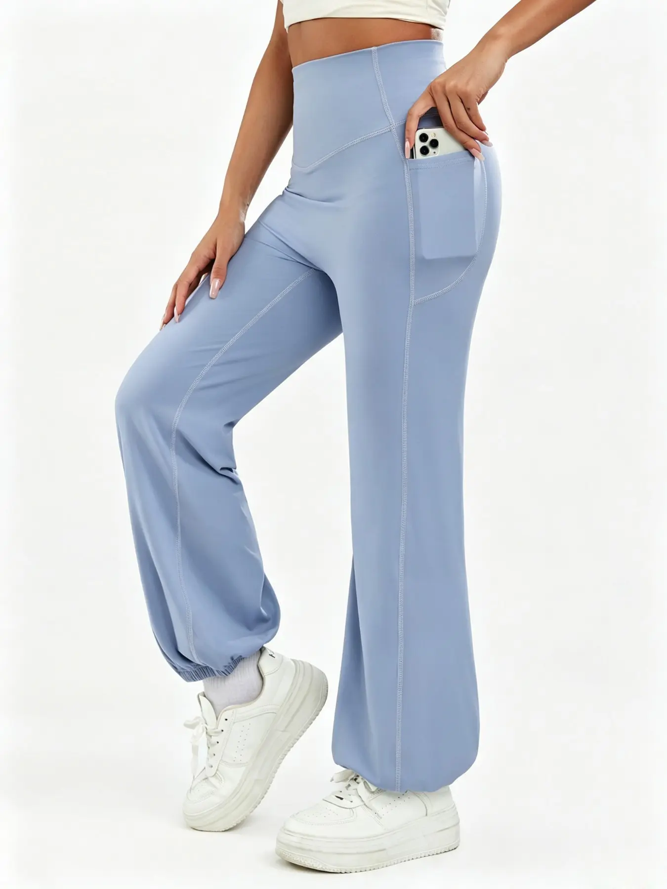 Women's Nylon Stretch Comfortable Straight Leg Pants, High Waist Lantern Yoga Pants, Activewear Pants, Fitness Pants, Casual Athletic Trousers for Outdoor Sports, Tennis, Running, Daily Commute