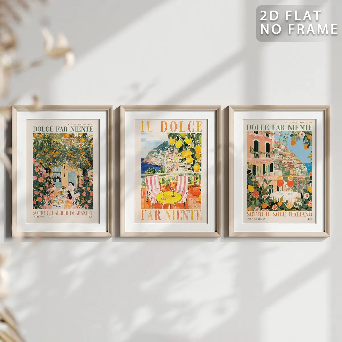 Modern Italy Travel Poster, Dopamine Decor, 3 Counts/set Waterproof Flower Painting Canvas Wall Art, Wall Art for Living Room, Dining Room, Bedroom, Office, Bathroom, Home Decor, Ornaments