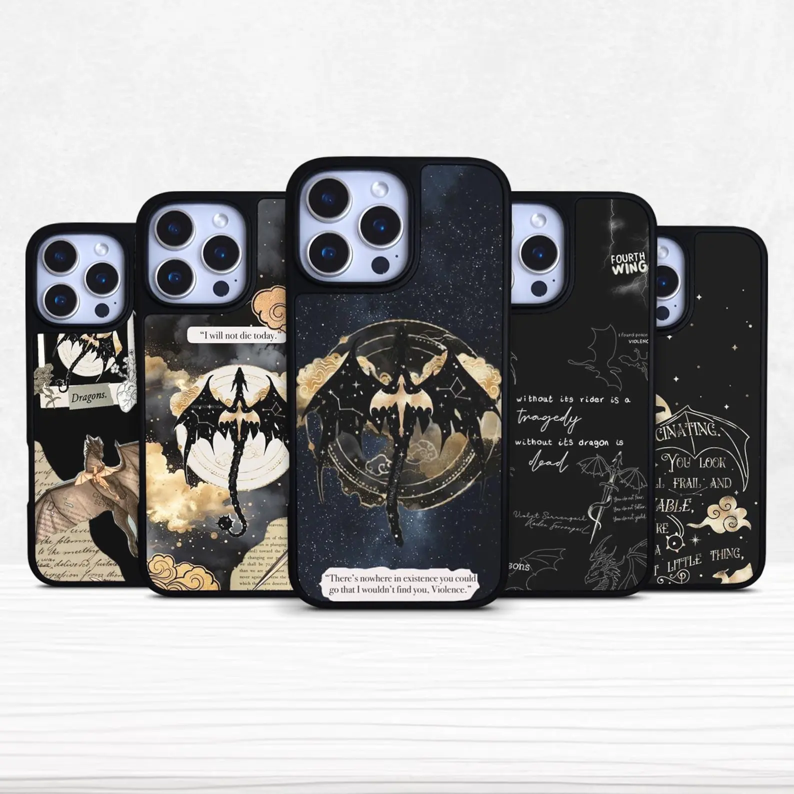 Fourth Wing phone case, compatible with iPhone 11–17 Pro Max/Plus series and Samsung Galaxy S23–S25 series.