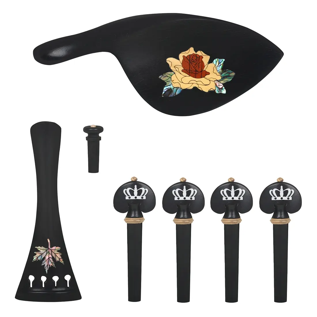 4/4 violin ebony fitting set crown peg chin rest tailpiece Set Tailpiece String Shaft Tailpin Chinrest Violin Repair Parts 4/4-3/4 Instrument