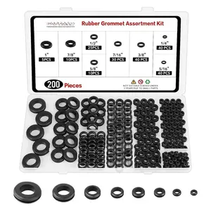 200 count Rubber Grommets Kit - 8 Sizes Firewall Rubber Hole Plugs , Rubber Grommets for Wiring, Automotive, Electrical,  DIY (1/4", 5/16", 3/8", 7/16", 1/2", 5/8", 7/8", 1")