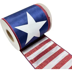 10 Yards 4 Inch Patriotic Double Sided Wired Ribbon - Navy Star & White Red Glitter Stripe Fourth of July Memorial Day Decorative Ribbon for Wreaths, Bows, Crafts, Gift Wrappingfidget toys