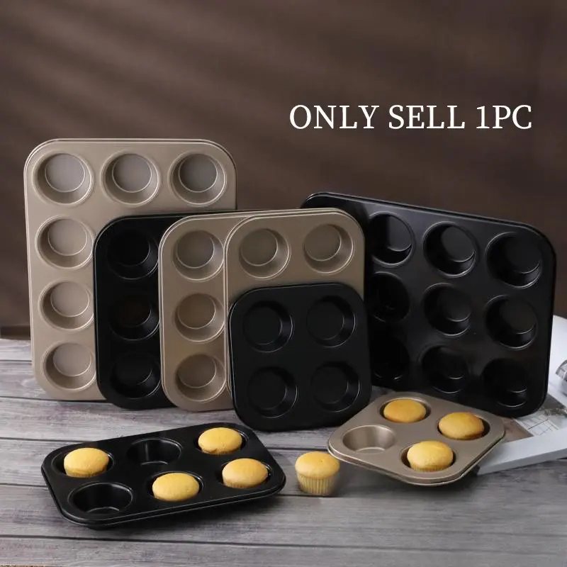 6/12 Cup Carbon Steel Muffin Pan Non-Stick Baking Tray, Household Cupcake Pudding Mold Oven Safe Baking Tool