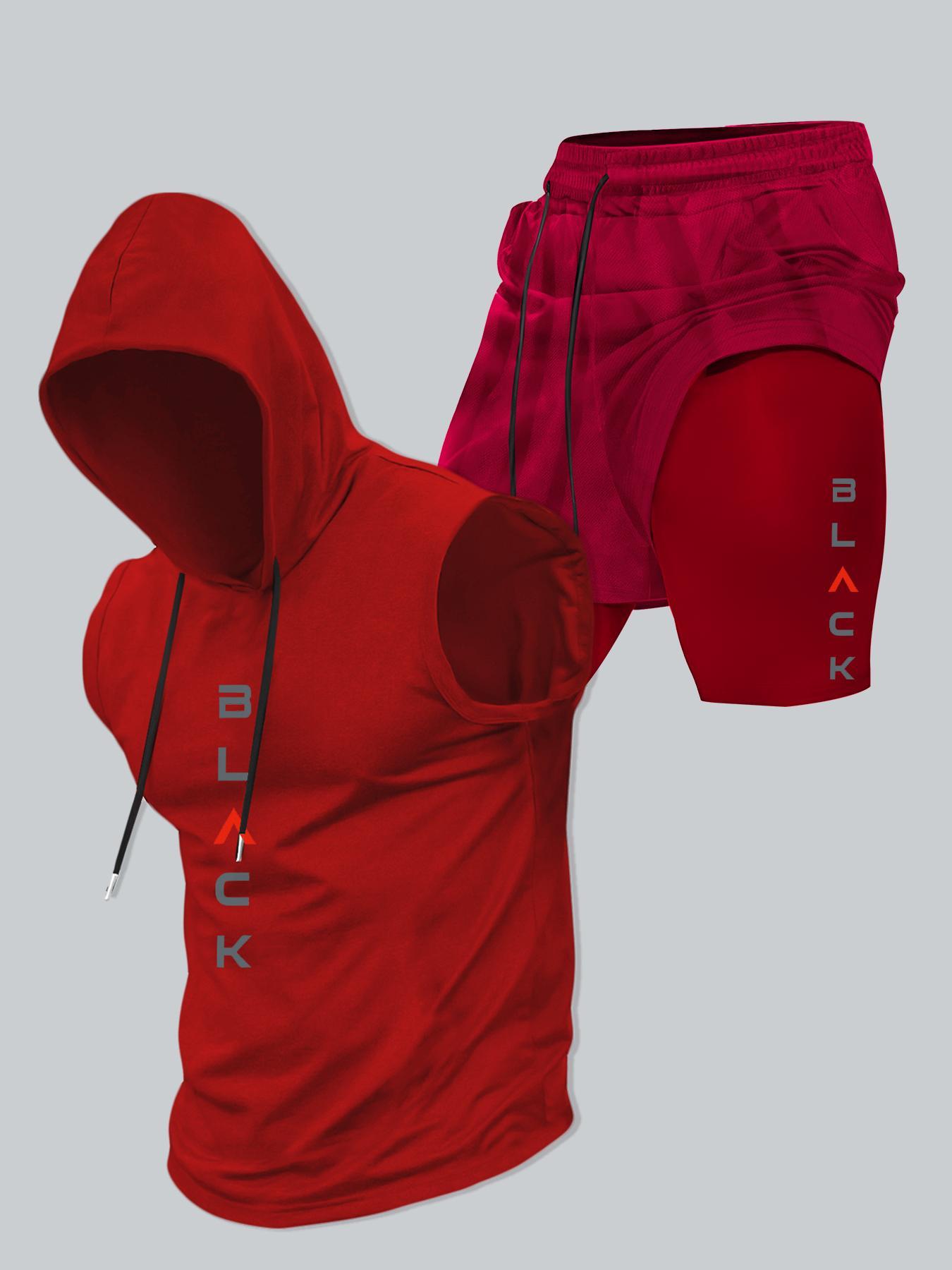Two-Piece Set Men's Hooded Tank Top & Shorts Set, Regular Fit Casual Pullover Hoodie & Shorts, Men's Two-piece Outfits for Daily Wear, Casual Gym Wear