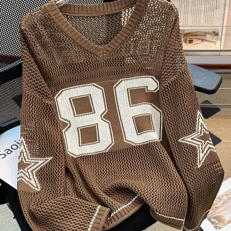 Women's Sweater, Casual Sporty Loose V Neck Long Sleeve Jumper for Summer, Fashion Women's Knitting Knitwear for Daily Wear, Fit Womenswear, Casual Comfy Pullover, Acrylic Knitwear, Knit Pullover Tops