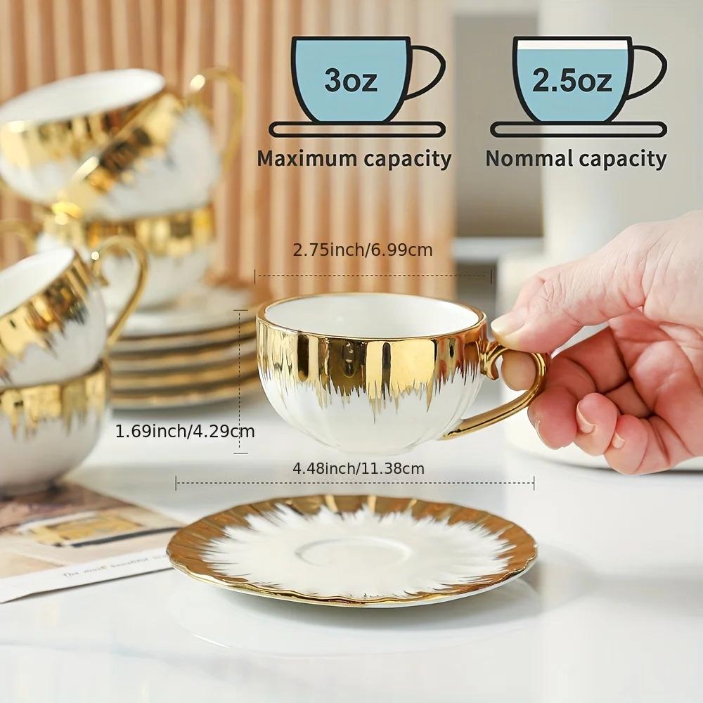 LETAOTAO Tea Cups and Saucer Set with Luxury Gold Rim,  Espresso Coffee Cup Teacup Sets Cappuccino Cup Nordic Style