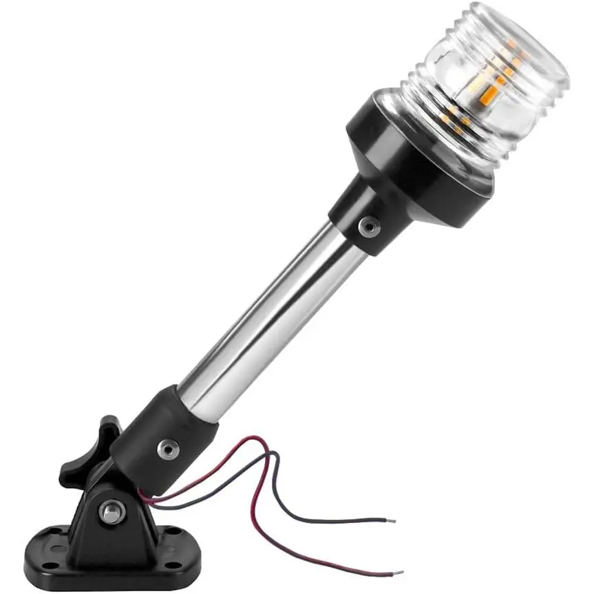 Anchor Light,White LED Stern Light for Boat 3 Nautical Mile Bimini Top Lights Fold Down Pontoon Light All Round 360 12~24V, 9''