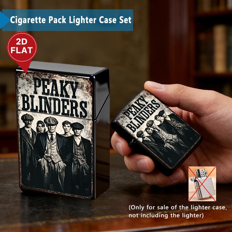 Peaky Blinders Plastic Cigarette Case & Metal Lighter Shell Set, Shelby Family Retro Print, Gothic Crime Drama Gift for Men