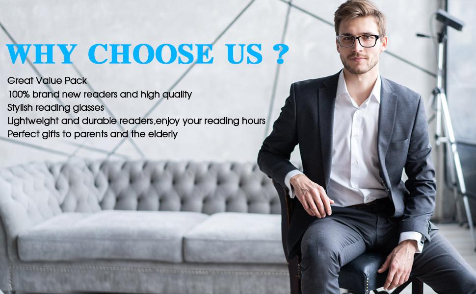 Reading Glasses for Men Women Square Fashionable Readers Quality Cheater Glasses Lightweight Frames Comfy Spring Hinge