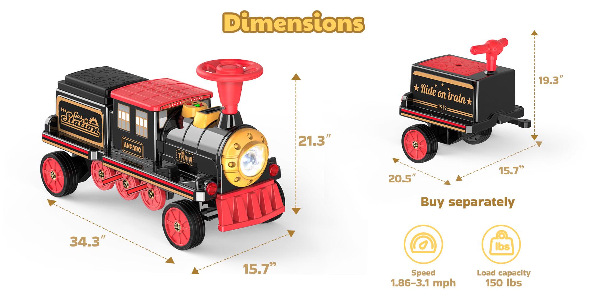 ANPABO 2-Seater Ride On Train Trackless, 12V Ride On Toy with Height-Adjustable Seat, Extra Storage, Headlight, Train Whistle & Music, Electric Car for Kids 3+ (Carriage Not Included), Perfect Christmas Gift