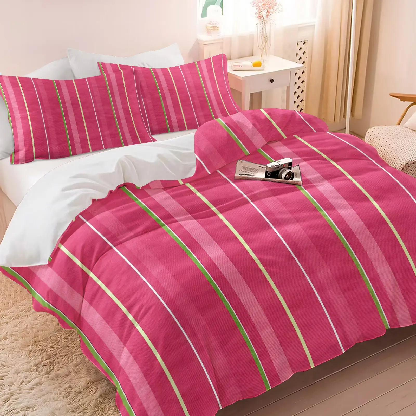 Watercolor Striped Pattern Duvet Cover Set, Soft And Comfortable Bedding Set (1 Duvet Cover + 1/2 Pillowcase, No Filler), Suitable For Teenagers And Adults, Bedroom, Dormitory, Guest Room Scene