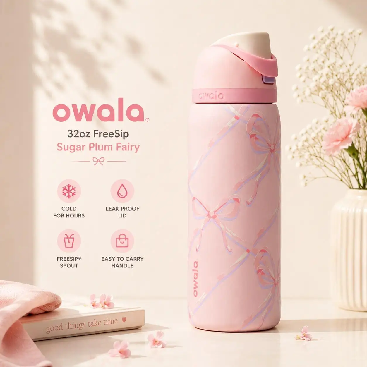 Owala 32oz Stylish FreeSip Sugar Plum Fairy Vacuum Flask - Leak-Proof Insulated Stainless Steel Drinkware, BPA-Free Kitchenware Tumbler, Flasks