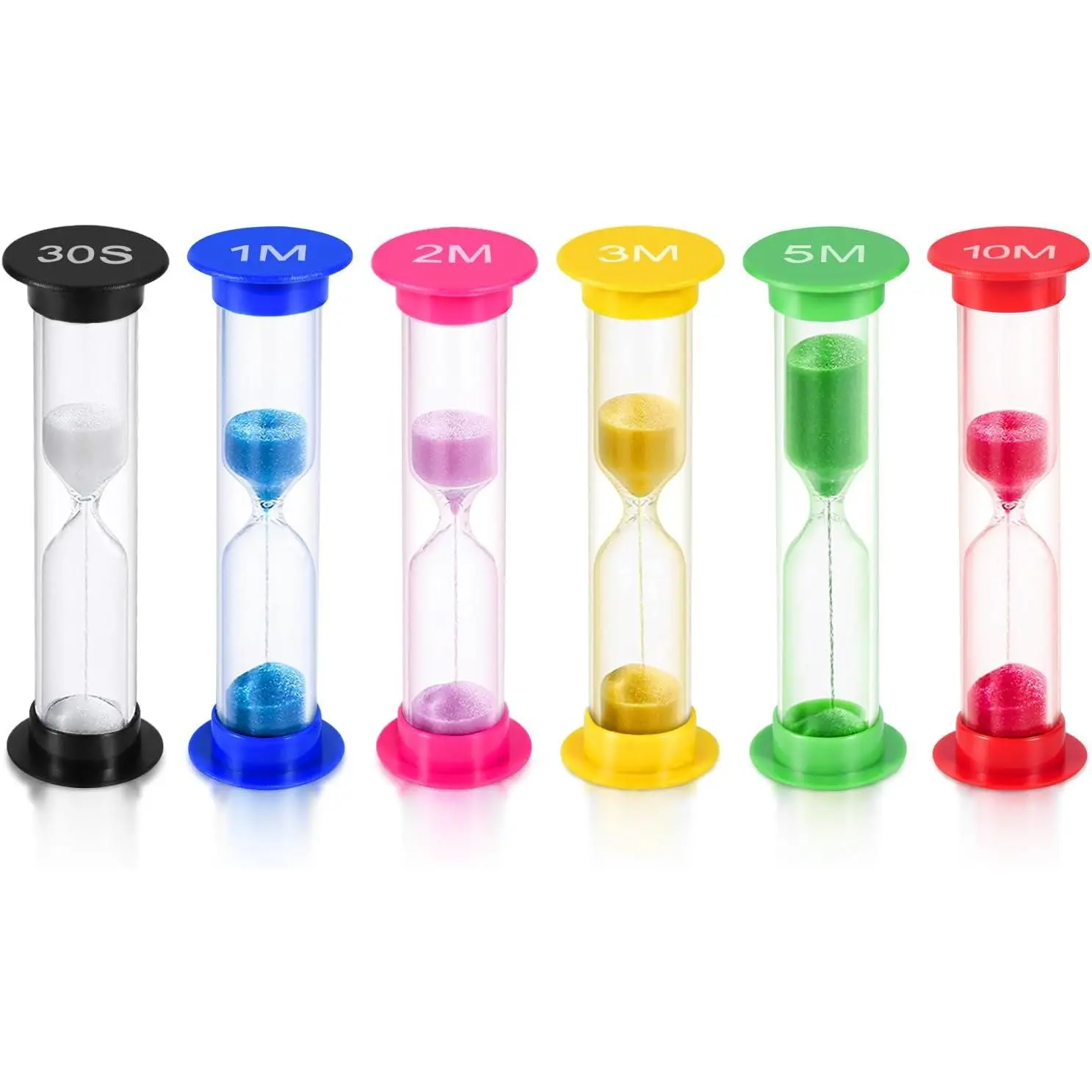 Sand Timer,6 Pcs Colorful Hourglass Sandglass Sand Clock Timers Set 30sec / 1min / 2mins / 3mins / 5mins / 10mins for Brushing Children's Teeth, Cooking, Game, School, Office