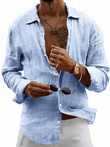 Men's Linen Long Sleeve Shirt, Summer Breathable Casual Shirt, 8 Colors Available, Loose Fit Versatile Top, Lightweight Vacation Wear