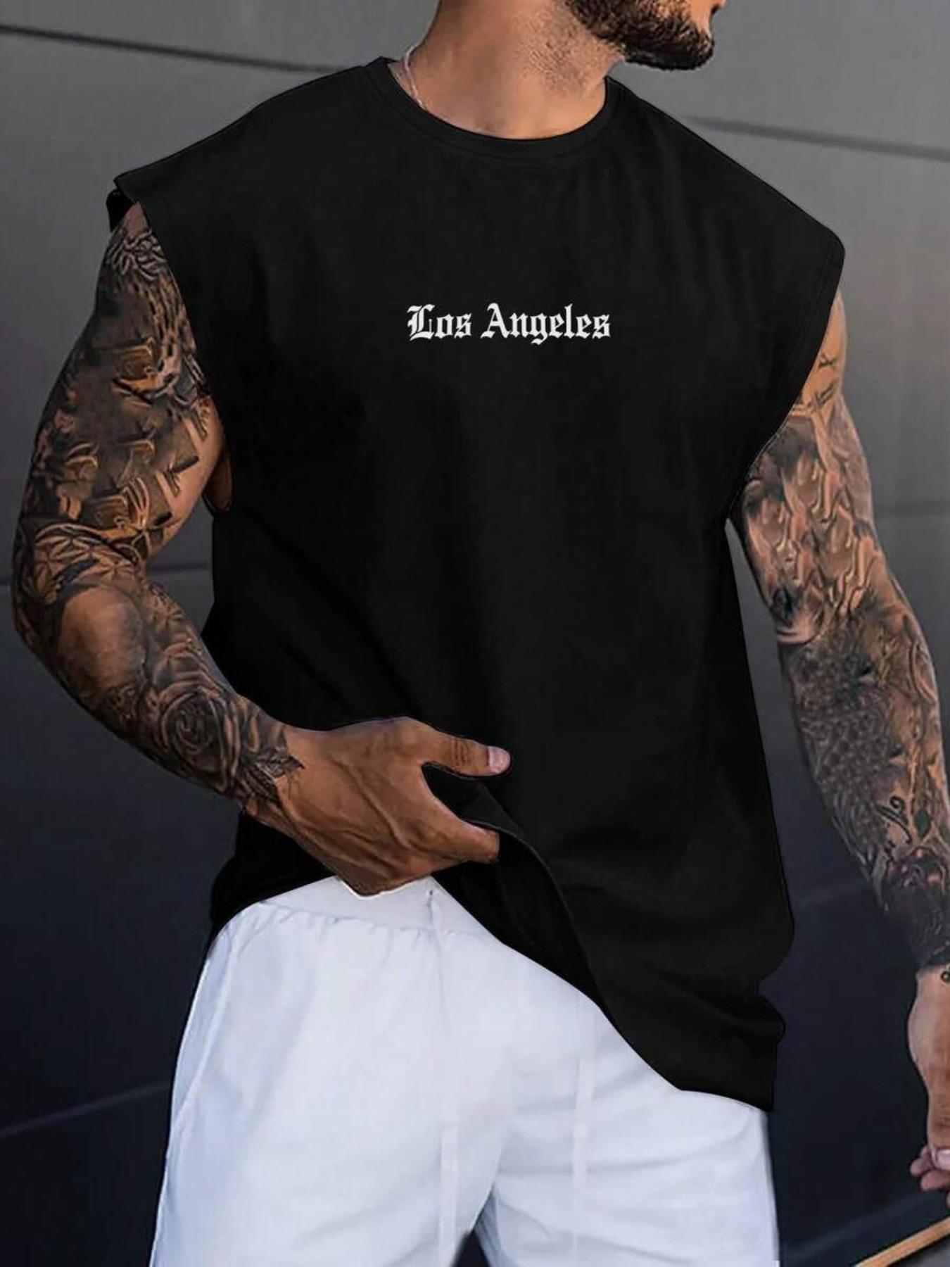 Men's Los Angeles Letter Print Sleeveless Graphic Tank Top, Street Fashion Casual Loose Tank Top for Summer, Men's Top for Daily Wear, Tshirt