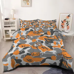2/3pcs Ape Head Camouflage Printed Quilt Set, Trendy Printed Bedding Set Such As Ape Head And Cartoon Teddy Bear, Soft And Breathable Quilted Quilt Matched With 1/2 Coreless Pillowcase, Suitable For Decorating Bedrooms For Teenagers And Adults