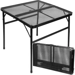 Adjustable height square folding card table, portable metal mesh table, suitable for camping, barbecues, picnics, games, yard and indoor use, can accommodate 2-4 people, lightweight