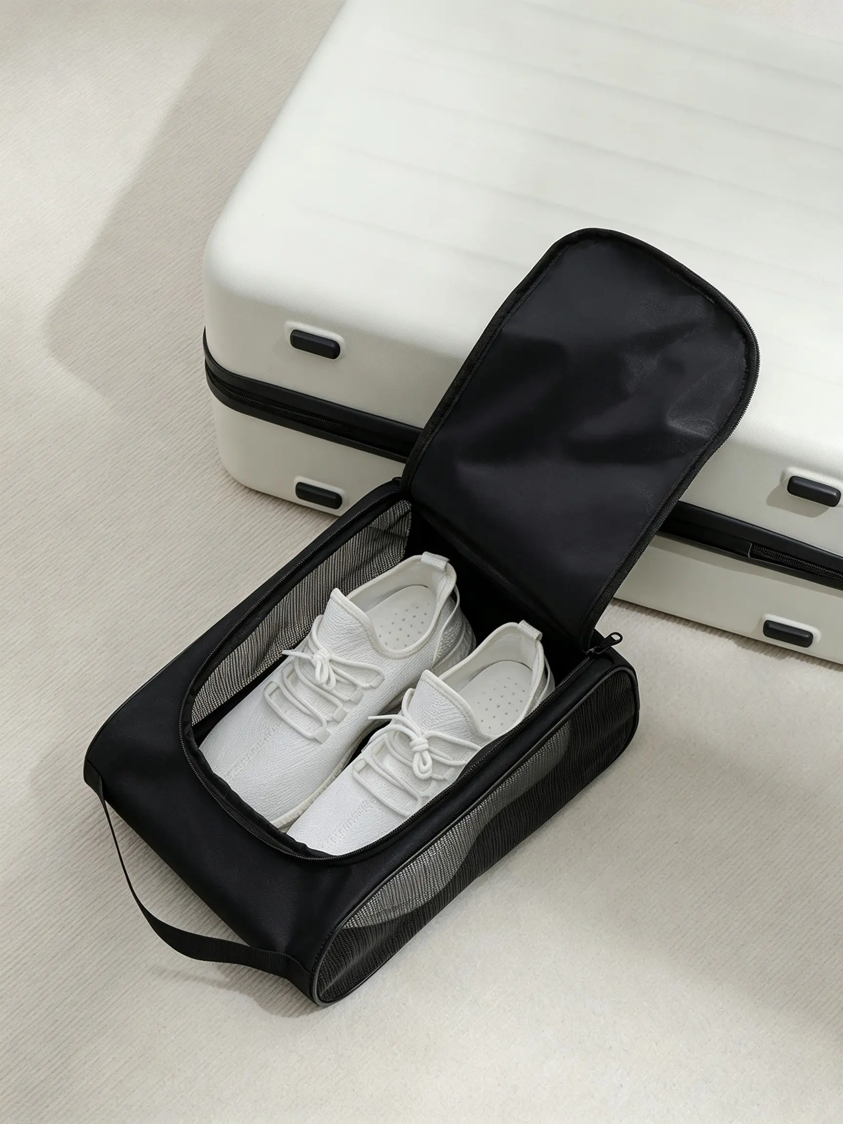 Mesh Breathable Shoe Storage Bag, Waterproof Oxford Fabric Zipper Pouch, Dust-Proof Portable Shoe Organizer, Unisex, Travel & Gym Use