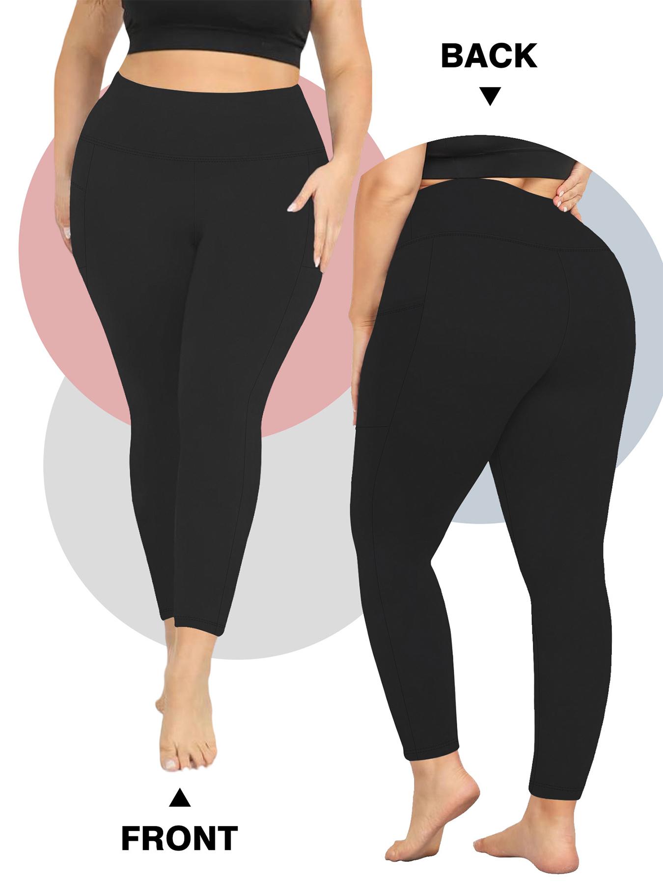 Plus Size Solid High Waist Pocket Leggings, Casual Comfy High Stretch Skin-friendly Skinny Pants for Women, Women's Bottoms for All Seasons