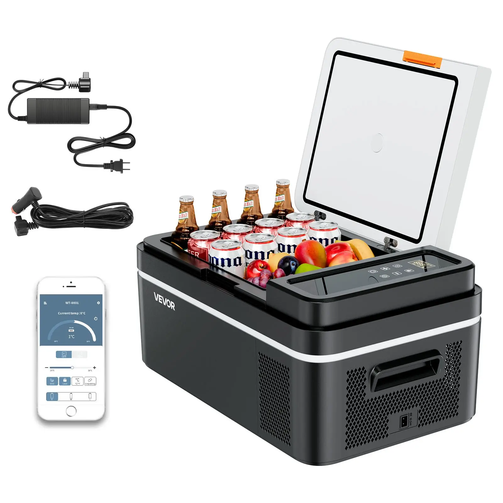 【DealsForYouDays】VEVOR Car Refrigerator, DC 12/24V AC100-240V Compressor Electric Cooler, -4F to 68F Car Fridge with APP Control, 21 QT Cars Freezer for RVs, Campsites, Boats, Camping, Fishing, 60W Portable Freezer