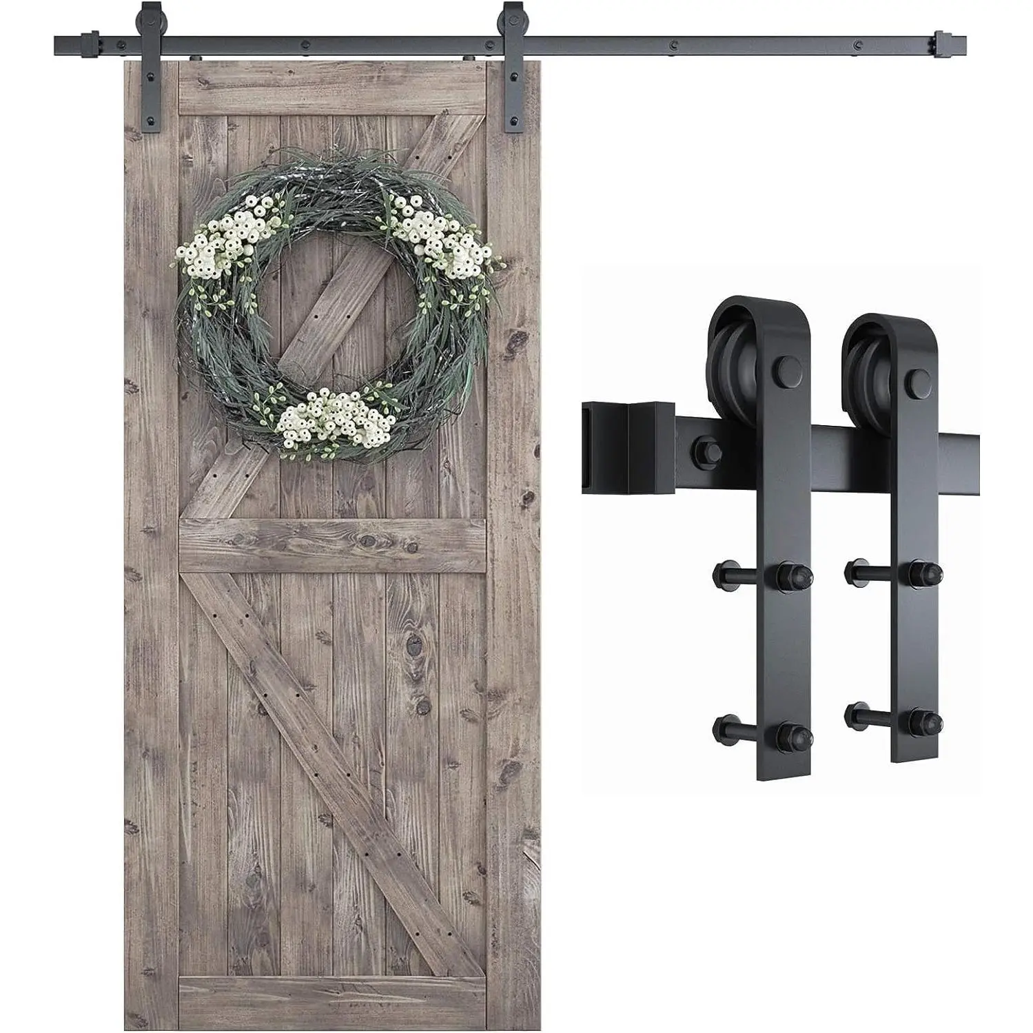 6.8 FT Barn Door Hardware Kit -Fits 40" Wide Door Panel | Sliding Barn Door Track, Smooth and Quiet, Easy to Install, Includes Step-by-Step Installation Instructions (J Shape Hanger)