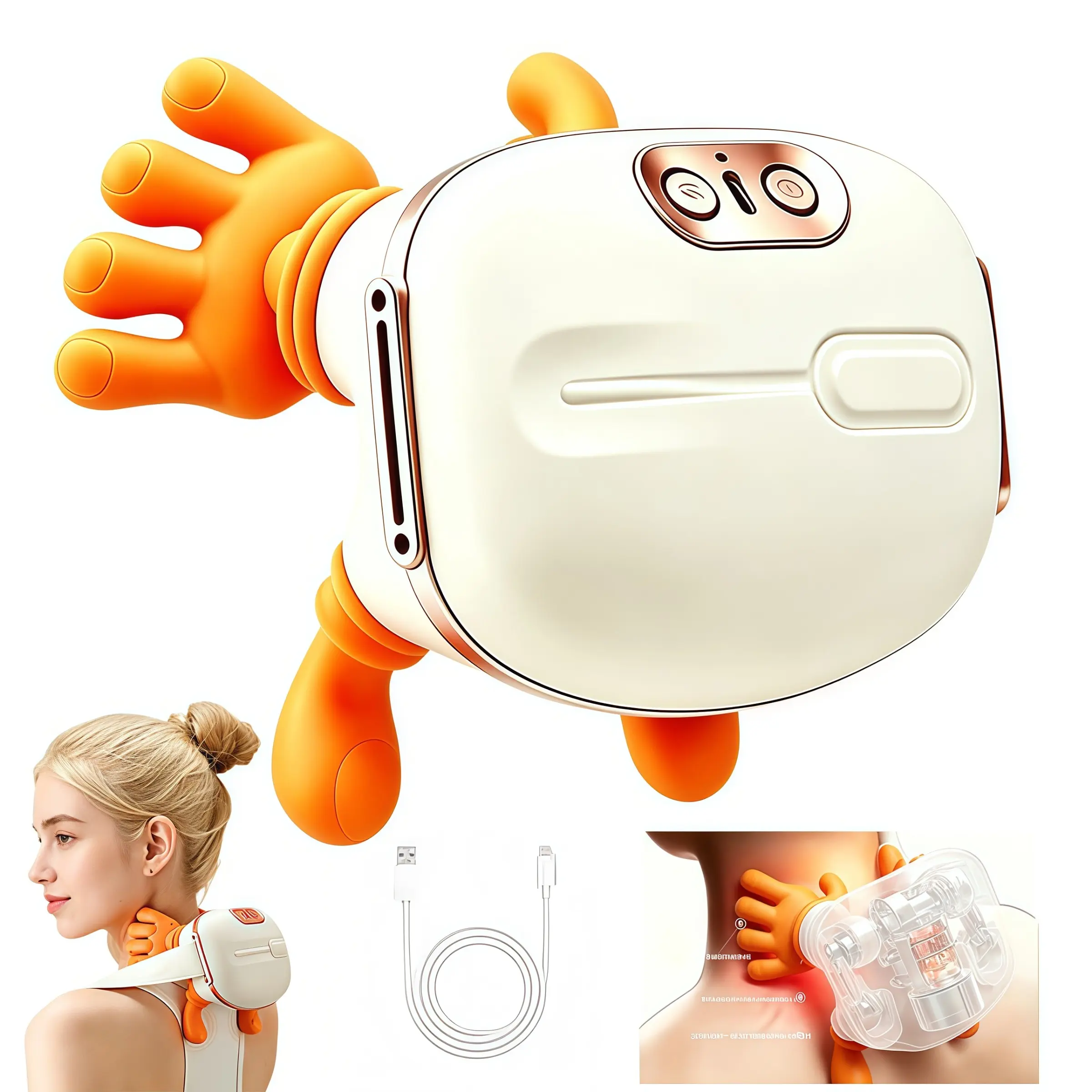 USB Rechargeable Deep Tissue Massager, 8-Claw - Portable Finger Press Massager Suitable for Neck, Back, Shoulders, and Legs - Perfect Gift for Men and Women, Waist, Relaxation. Sternocleidomastoid Muscle Massager, Wireless Portable Heat Neck
