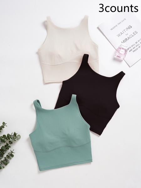 Women's Solid Color Crop Yoga Sports Bra, Breathable Comfortable Sports Bra, Ladies Sportswear for Indoor Outdoor Wear