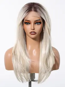 13x6 Blonde Platinum Lace Wig, Straight Synthetic Fiber, Comfortable Fit, Natural Look, Ideal for Daily Use, All Seasons