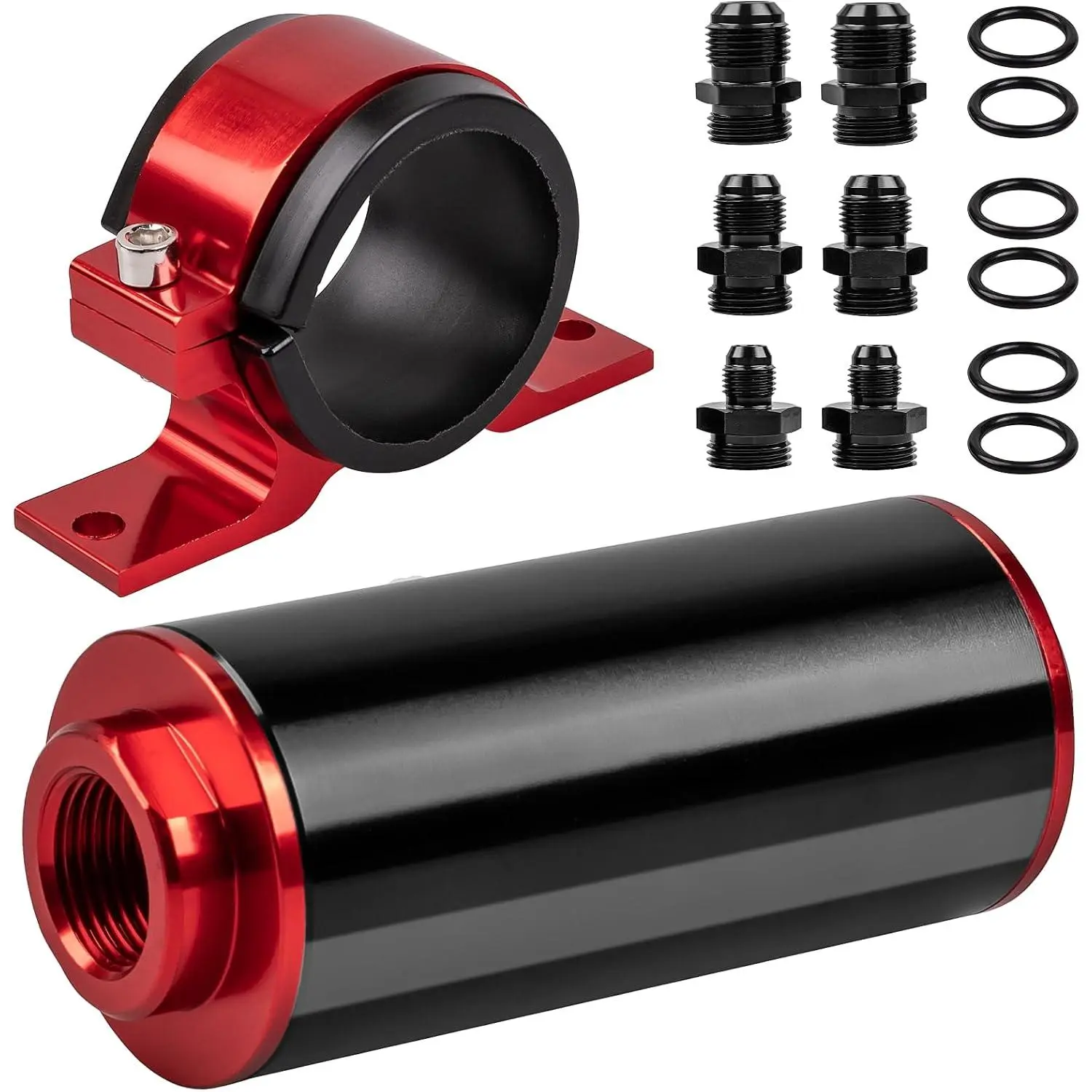 100 Micron Inline Fuel Filter with 6/8/10AN Adapters & 50MM Bracket | Automotive Replacement Oil Fuel Filters Kit for Gasoline Diesel Fuel System Protection, Aluminum Alloy+Stainless Steel Mesh