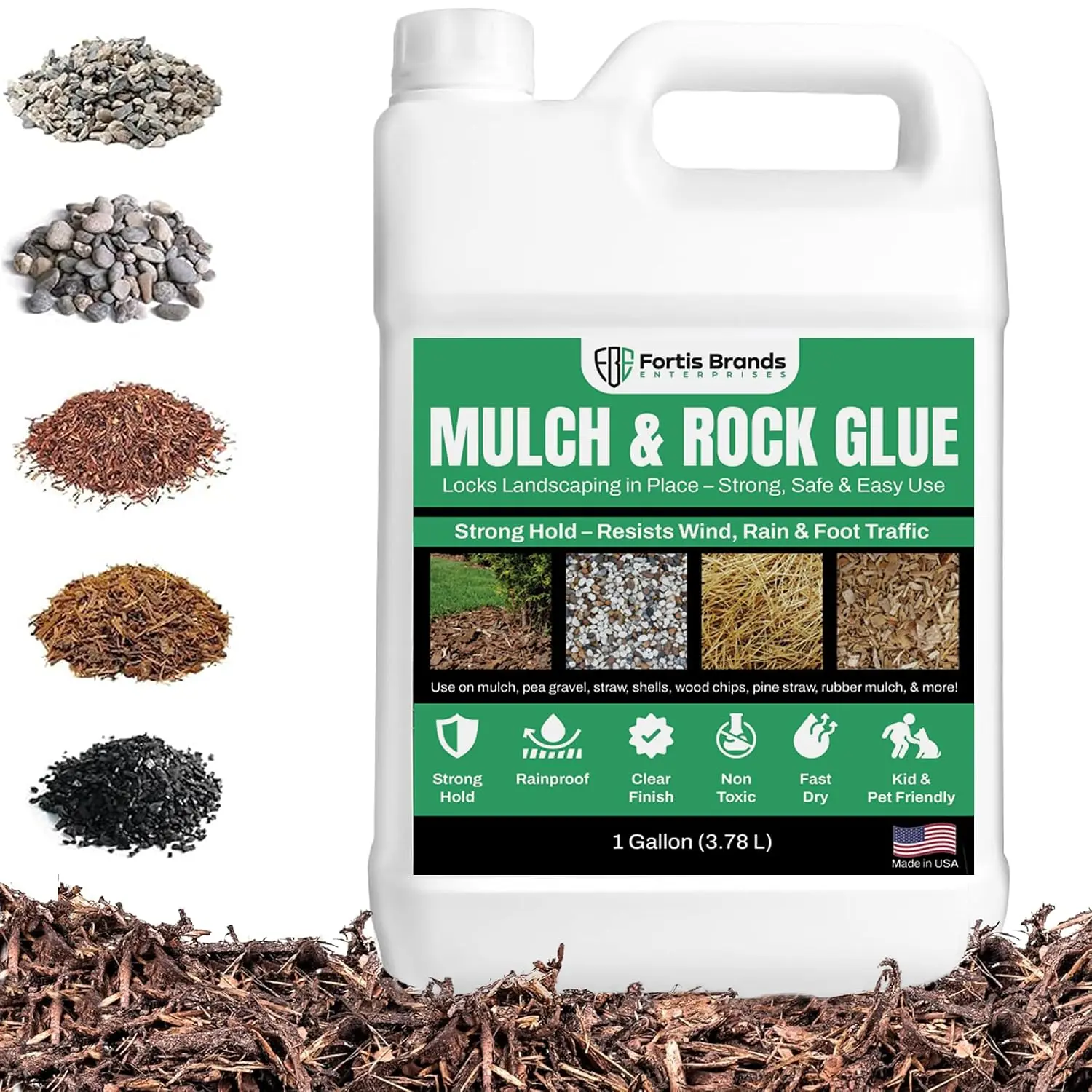 Mulch Glue & Rock Glue for Landscaping, 1 Gallon Landscape Adhesive, Helps Keep Mulch, Decorative Rock & Pea Gravel in Place, Dries Clear,  &  Friendly