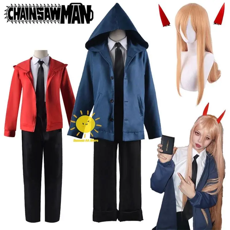 Anime Power Cosplay Chainsaw Man Cosplay Costumes Power Red Blue Coat Suit Headwear Wig Halloween Carnival Party Cos Women Girls