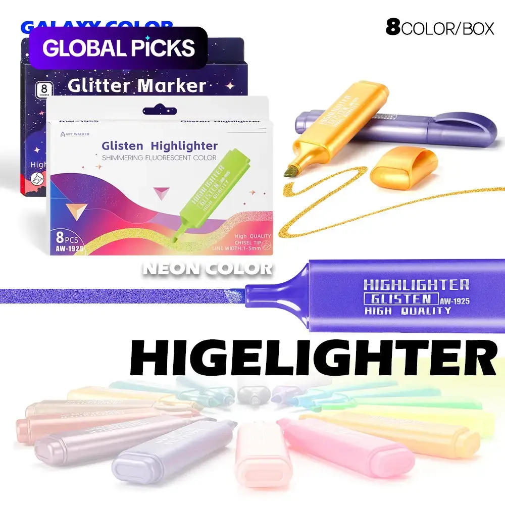 Flash Metallic Color Fluorescent Pen, Student Highlighter Marker, Colored Marking Pens, High-Gloss Slanted Tip, Sparkle Powder Pen, Shimmer Markers #GLOBAL PICKS