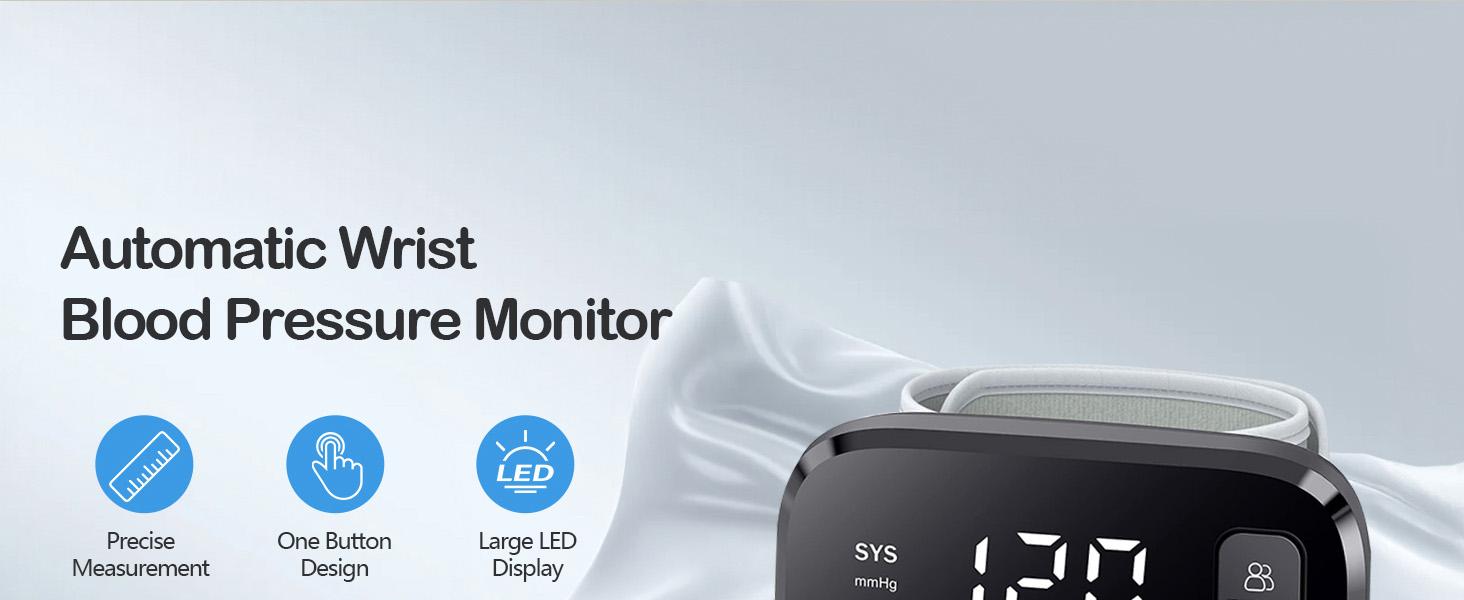 Blood Pressure Monitor LED Backlit Display Automatic Wrist Cuff Blood Pressure Monitors for Home Use 120x2 Reading Memory with Carrying Case, Black