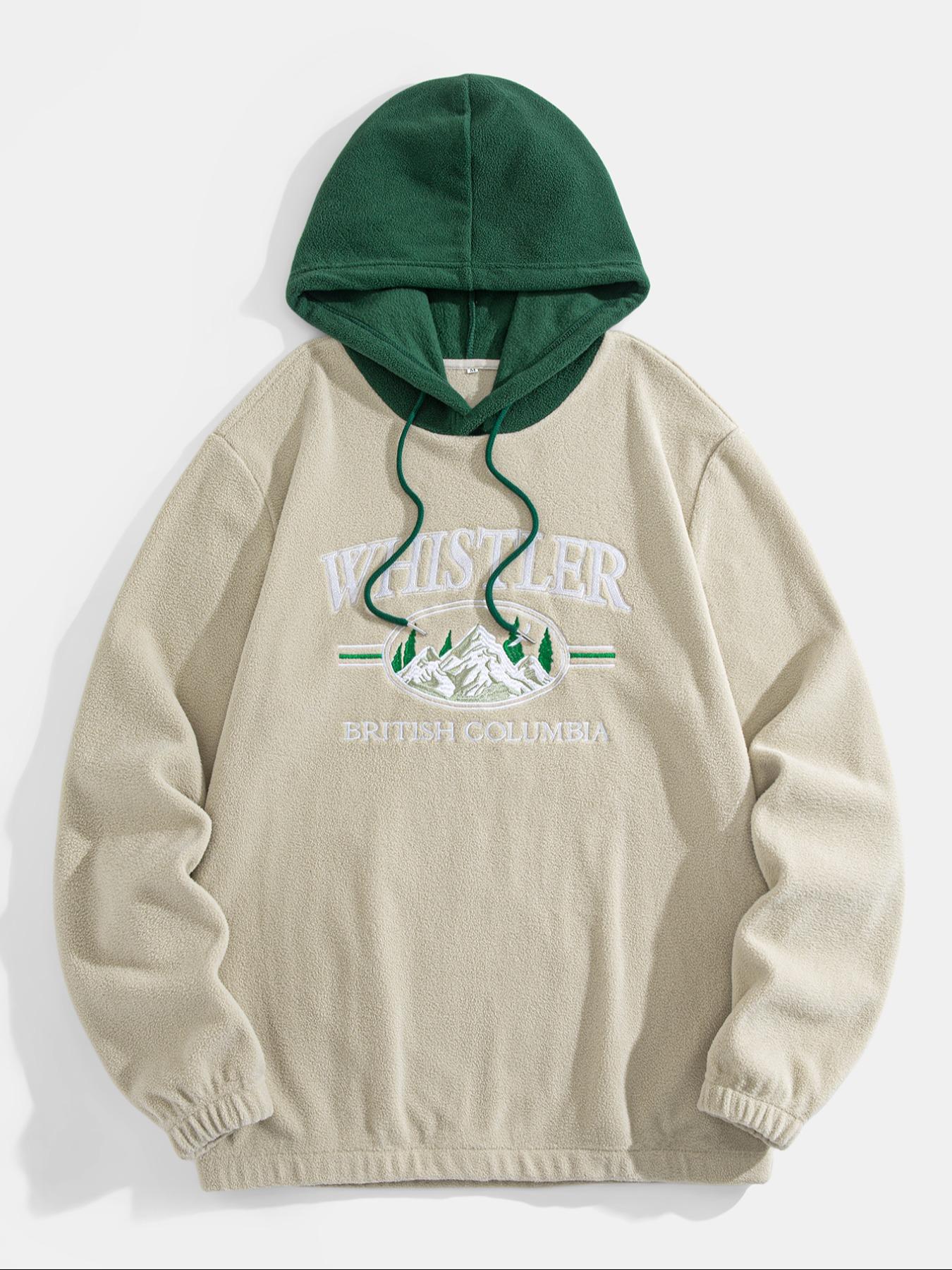 Men's Colorblock Patchwork Letter & Landscape Print Raglan Sleeve Color Contrast Hoodie, Casual Fashion Loose Drawstring Long Sleeve Hooded Sweatshirt for Fall & Winter, Men's Clothes for Daily Wear, Menswear