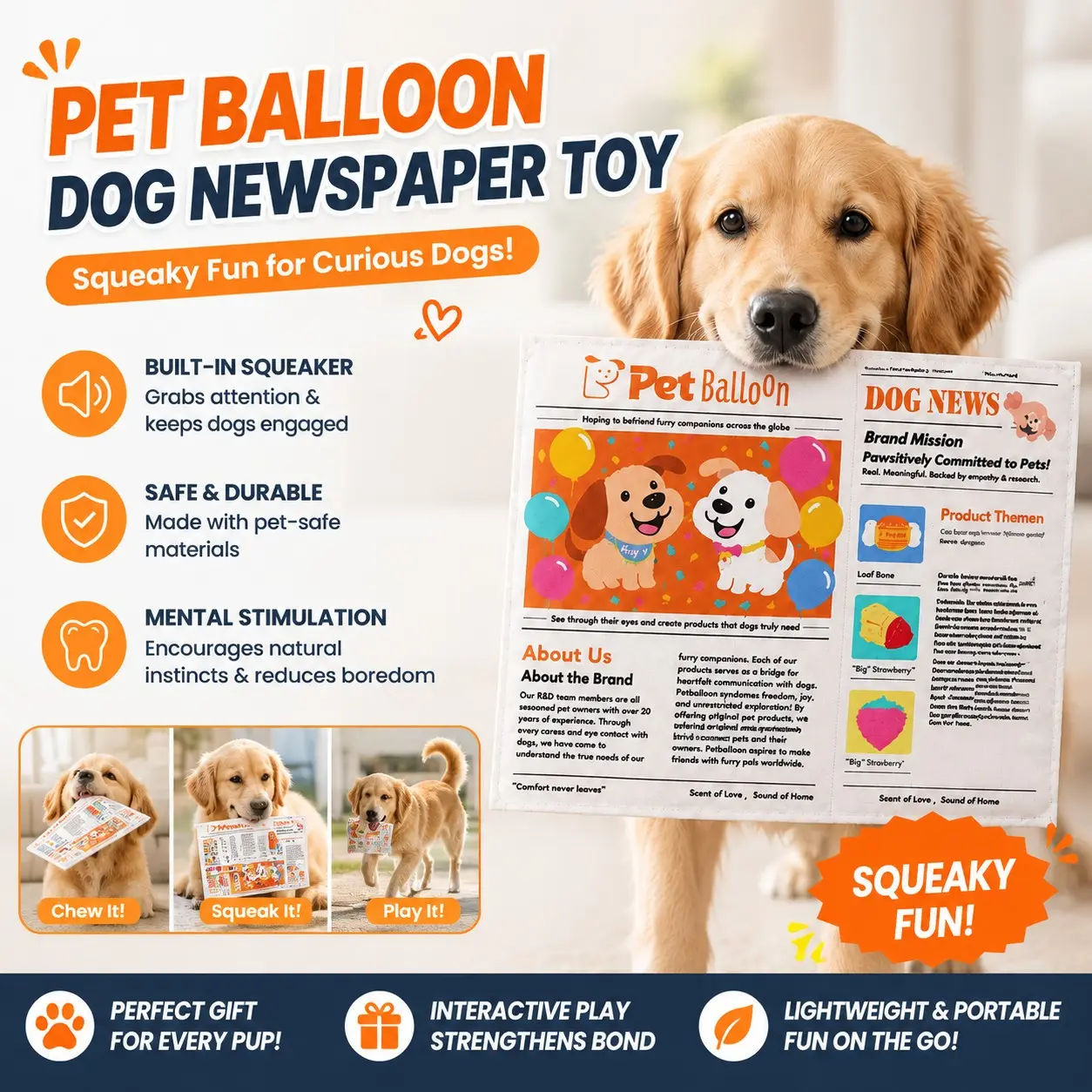 Dog Teething Toy, Realistic Newspaper Pet Chew Toy, Interactive Sound-Making Dog Toy, Durable Puppy Entertainment, Ideal for Boredom Relief