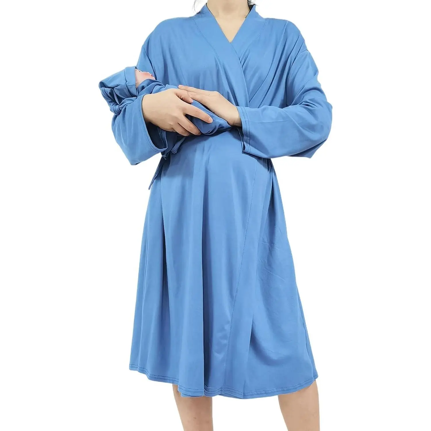 Mommy Robe for Maternity with Matching Swaddle Blanket Girls Boys, Delivery Labor Robe for Hospital Women Dress