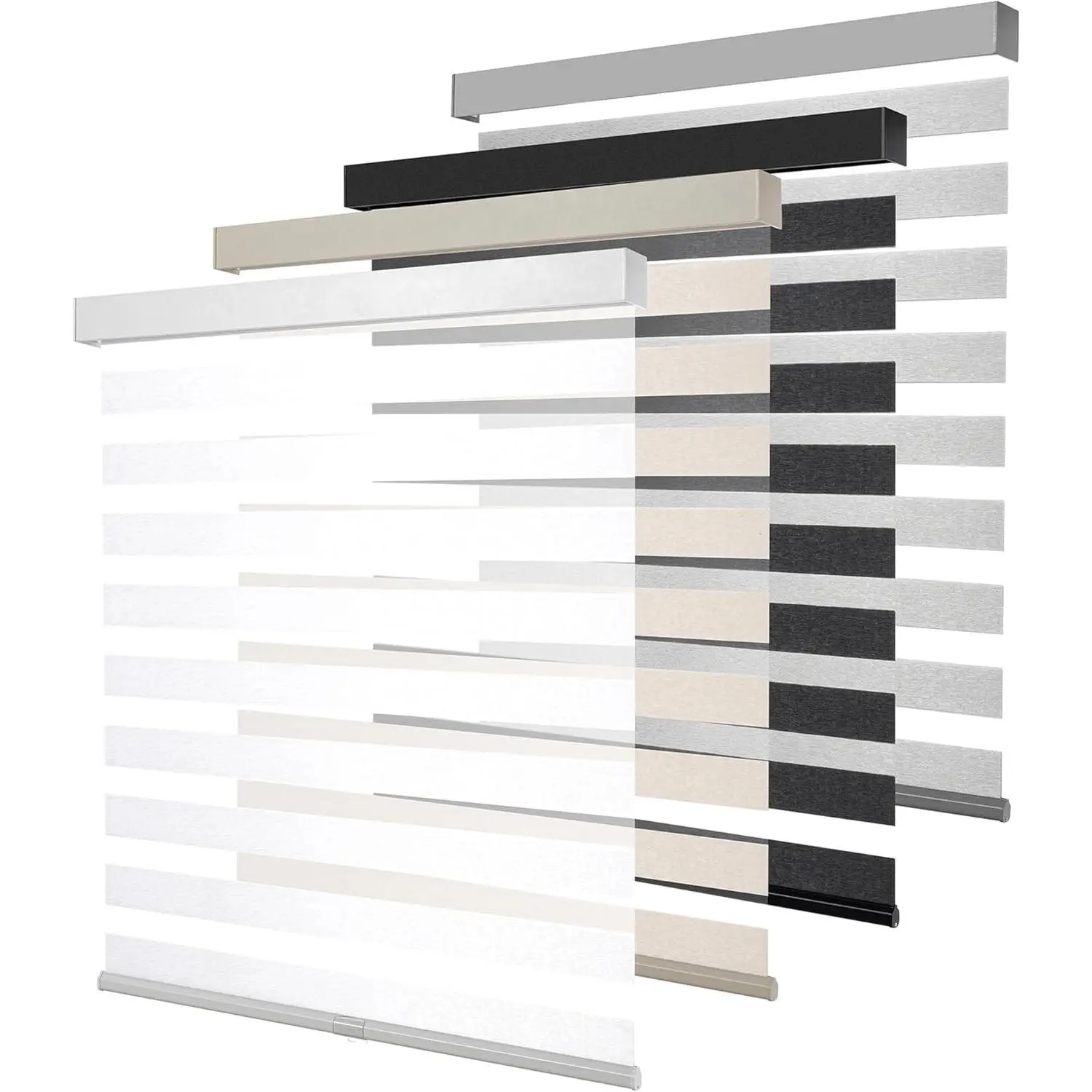 Cordless Zebra Blinds with Valance, Free-Stop Pull-Down Light Filtering Dual Layer Sheer Shades for Home/Office, White, 35" W x 72" H, Home Users
